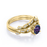 Vintage 1.50 Ct Round Lab Alexandrite Bridal Set