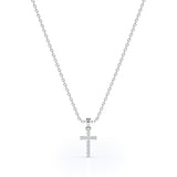 Dainty 0.10 TCW Round Cut Moissanite Pave Design Rood Pendant Necklace in 18K White Gold Plating over Silver