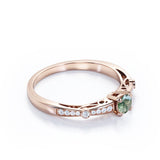 Baguette Shape Band with 0.7 carat Round Dendritic Moss Agate Engagement Ring in White Gold