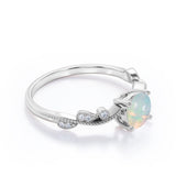 Art Deco 1.50 Ct Round Cut Lab Created Opal Engagement Ring