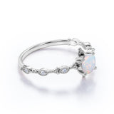 Vintage 1.05 Ct Round Cut Lab Created Opal Engagement Ring