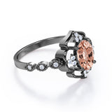 Colossal Flower 0.65 carat Oval Morganite and Moissanite Decorative Halo Engagement Ring in White Gold