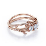 0.6 Carat Princess Cut Moissanite And Diamond Nature Inspired Wedding Ring Set In White Gold