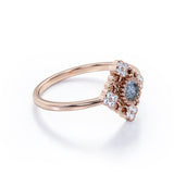 Flower Cluster 0.75 Carat Round Cut Dark Grey Salt and Pepper Diamond Bezel Setting Plain Shank Engagement Ring