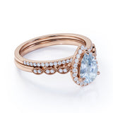 Antique Vintage 1.50 Carat Pear cut Art Deco Halo Engagement Ring with Aquamarine and Diamond for Her in White Gold