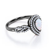 Vintage 1.60 Carat Tear Drop Ethiopian Opal And Diamond Double Halo Engagement Ring In White Gold For Her