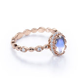 1.50 Carat Oval Moonstone Wedding Ring in Rose Gold - Blue Moonstone Ring