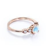 1.10 Carat Round Cut Moonstone Boho Ring in White Gold - Rainbow Moonstone Engagement Ring