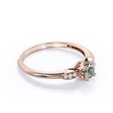 Prong Basket 1.25 Carat Round Cut Solid Druzy Moss Green Agate and Diamond Pave Milgrain Engagement Ring