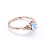 Vintage Leaf 0.85 ct Oval Moonstone Engagement Ring