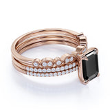 Unique 1.75 Carat Emerald cut Lab Black Diamond Trio Wedding Ring Set in White Gold for Her