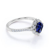 Flower Shaped 1.50 Carat Cushion Cut Sapphire and Diamond Engagement Ring in White Gold