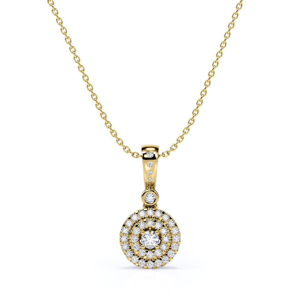 Double Halo 1.50 Carat Round Moissanite  Pendant in 18k Rose Gold Over Silver