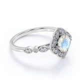 Flower 1.1 ct Round Moonstone Engagement Ring
