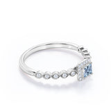 Classic 0.85 Carat Princess Cut Aquamarine And Diamond Vintage  Engagement Ring In White Gold