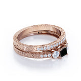 0.5 ct Princess Lab Black Diamond Vintage Bridal Set