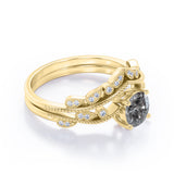 Milgrain 0.75 Ct Round Salt and Pepper Diamond Bridal Set