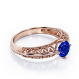 Beaded Art Deco 1 Carat Round Cut Sapphire Solitaire Engagement Ring In Rose Gold