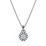 Six Prong Bezel Set 1.10 Carat Round Certified Moissanite and Diamond Halo Pave Pendant Necklace with Chain in Rose Gold