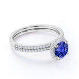 1.5 Ct Round Cut Lab Sapphire Halo Wedding Ring Set