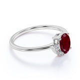 Teardrop Design 1.25 Carat Oval Cut Lab Ruby and Diamond Engagement Ring in White Gold