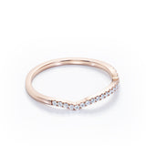 Scalloped Pave Accents - 0.15 TCW Round Cut Diamond - Arched Wedding Band - 10K Rose Gold