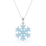 Christmas Snowflake Diamond Enamel Pendant Necklace in 18K White Gold Plating over Silver