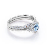 1.45 ct Round Aquamarine Floral Infinity Wedding Ring Set