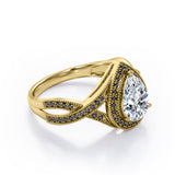 Milgrain Pave Channel - 1.5 TCW Teardrop Moissanite with Lab Created Black Diamond - Halo Design Engagement Ring in White Gold