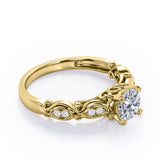 Decorative Basket Prong 0.5 carat Round Moissanite and Diamond Nature-Inspired Ring in Rose Gold