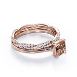 1.50 Carat Cushion Cut Peach Morganite and Diamond Wedding Ring Set in 10k White Gold