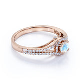 Split Shank 1.50 Carat Round Blue Fire Moonstone and Diamond Fishtail Engagement Ring in White Gold