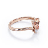 Two Stones 0.55 carat Pear Morganite and Moissanite Nestled Engagement Ring in White Gold