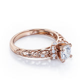 Classic Four Prong 0.45 Carat Round Cut Diamond Art Deco Engagement Ring In Rose Gold