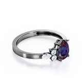 Four Prong Basket Set 1.45 Carat Pear Cut Lab Created Alexandrite  And Diamond  Seven Stone Engagement Ring In White Gold