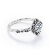 Milgrain Flower Cluster 1.5 TCW Round Brilliant Cut Moissanite with Lab Created Black Diamond Filigree Engagement Ring in White Gold