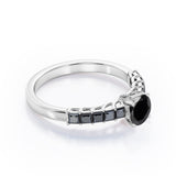 Shared Prong - 1.35 TCW Round Brilliant Cut Lab Created Black Diamond - Milgrain Bezel Engagement Ring in White Gold