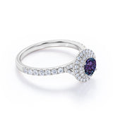 Affordable 1.45 Carat Round Cut Lab Created Alexandrite Double Halo Engagement Ring In White Gold For Her