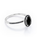 1.5 ct Oval Lab Black Diamond Halo Pave Engagement Ring