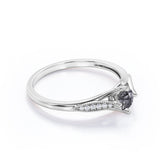 Classic 1.25 Carat Round Cut Natural Black Hair Rutilated Quartz and Diamond Pave Milgrain Engagement Ring in White Gold