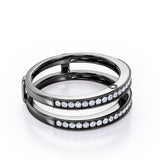 Milgrain Decorated Dual Band - 0.3 TCW Round Cut Diamond - Scalloped Pave Channel Wedding Band - 10K White Gold