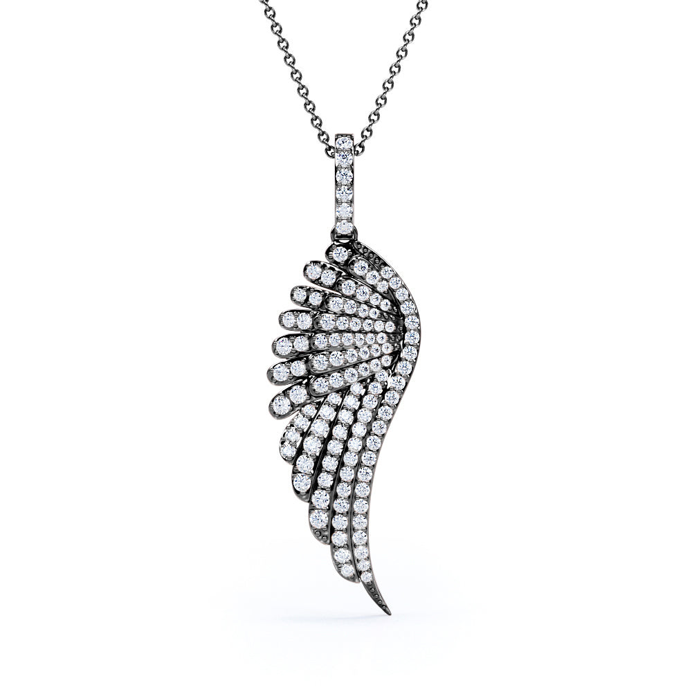 0.45 Carat Round Cut Moissanite Angel's Wing Pendant Necklace In White Gold