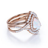 Antique 1.75 Ct Pear Cut Lab Created Opal Bridal Set