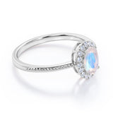 1.50 Carat Oval Blue Moonstone Halo Engagement Ring in White Gold - Moonstone Statement Ring