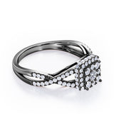 Pave Crossover - 1.25 Carat Round Cut Moissanite and diamond - Flush Cluster Halo Engagement Ring in Rose Gold