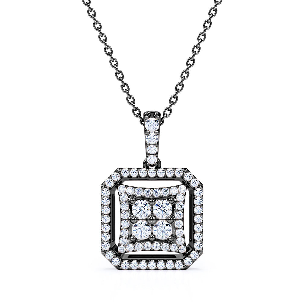 Stylish 0.45 Carat Round Cut Moissanite Halo Double Framed Pendant Necklace In White Gold