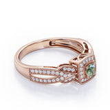 Extravaganza Milgrain Bordered - 1.45 Carat Round Brilliant Cut Green Moss Agate and diamond - Halo Pave Channel Engagement Ring in Rose Gold