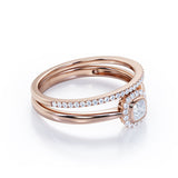 Bezel 1 carat Cushion Moissanite and Diamond Halo Wedding Ring For Her in White Gold