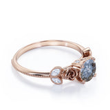 0.45 Ct Round Salt and Pepper Diamond Floral Engagement Ring