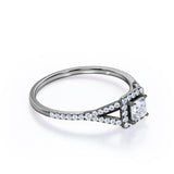Women's Ring 1 carat Square Moissanite and Diamond Split Shank Engagement Ring in White Gold